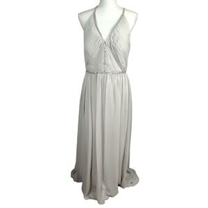 New Jenny Packham Gown Size 16 Chiffon Pleated Oyster Rhinestone Flowy Gala